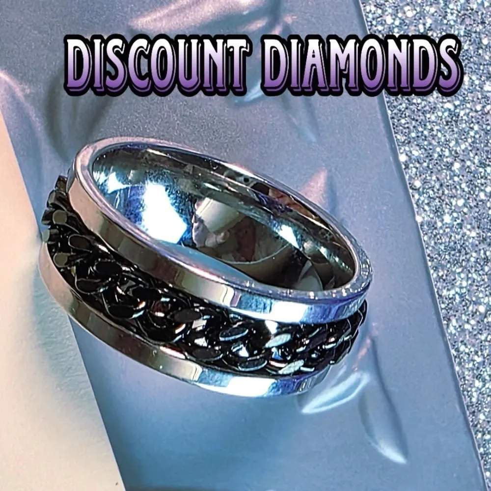 Men's or Women's Polished Silver Titanium Ring with Black Spinner  Chain